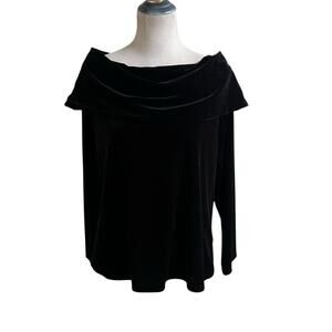 Talbots Off The Shoulder Black Velvet Pullover Blouse XL Petite Holiday Goth